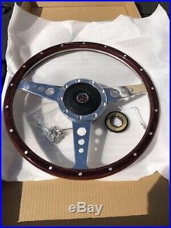 MGB Classic 14 In Wood Rim Steering Wheel & Boss Kit Centre Horn Push 72-82