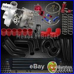 Stage 3 T3/T4 V-Band Turbo Upgrade Kit withBlack Piping+ Intercooler+Couplers Red