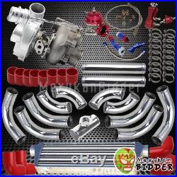 Univerial T3/T4 Turbo Kit V-Band TurboCharger+BOV+Chrome Piping+Couplers Red