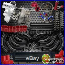 Universal T3/T4 V-Band Turbo Charger Kit with Pipings+Intercooler+Couplers Red