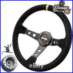 Vw Camper T2 Bay 340mm Rally Style Alcantara Steering Wheel & Boss Fitting Kit